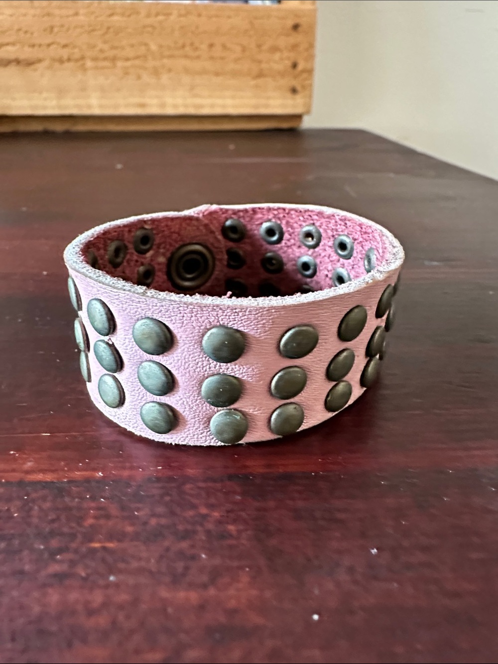 Studded Pink Leather Cuff Bracelet